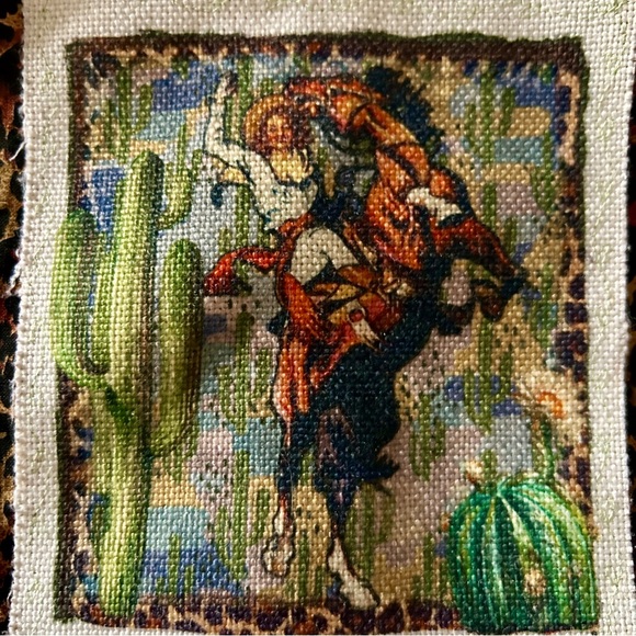 Faded Glory Dip Dye Button Down Shirt w/ Western Cowgirl & Cactus Patches - Picture 7 of 9